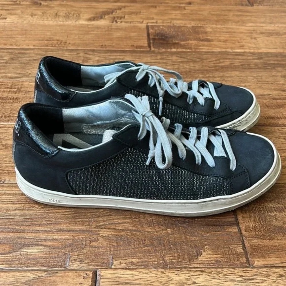 P448 John Sneakers Black Glitter Metallic Low Top Shoes Size 40 / US 9 - 9.5